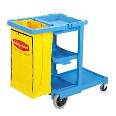 Janitor cart with 25 - gallon vinyl bag, 3 shelves, 20W