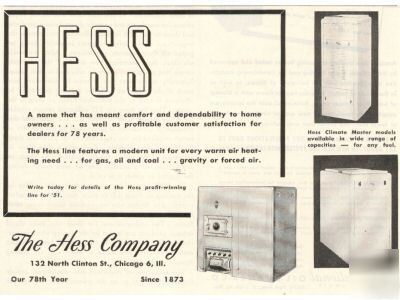 Hess company chicago furnace ad 1951 hvac heater