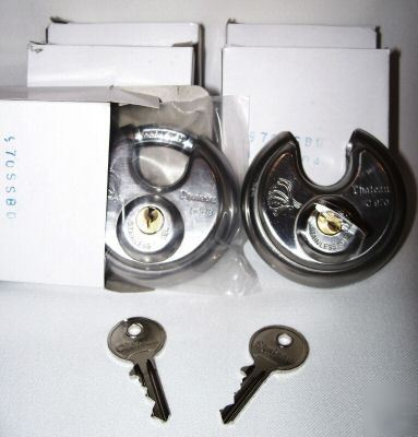 New set of 6 stainless steel disk locks. keyed alike