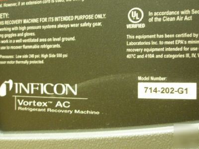 Inficon vortex ac recovery unit machine 714-202-G1 