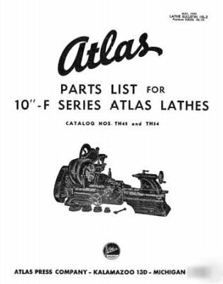 Atlas 10 inch parts list f series lathes & millers