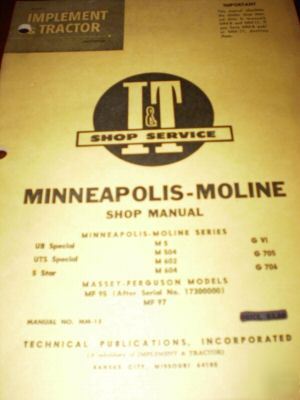 Minneapolis-moline tractors i&t shop manual