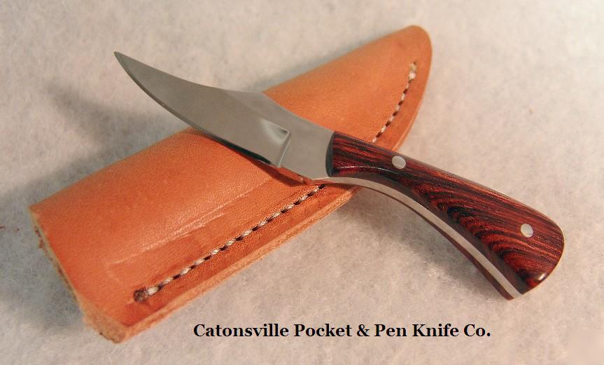 Custom made cocobola wood carving knife & sheath, usa