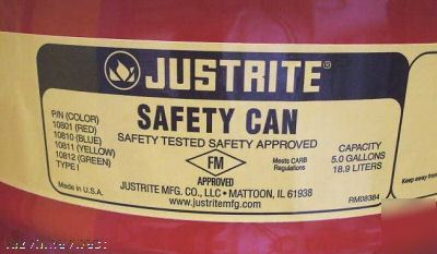 Justrite 5 gal safety can for flammable liquids