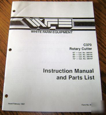 White C370 rotary cutter operator's & parts manual book