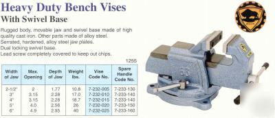 Bison heavy duty bench vise with swivel base 2.5