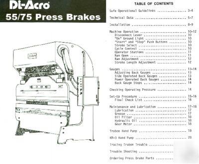 Di-acro diacro 55 and 75 press brake ops parts manual 
