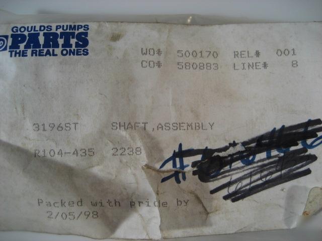 Goulds pump shaft assembly Z196-sftst 3196ST