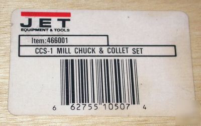 Jet 466001 ccs-1 r-8 mill chuck & collet set w/ box