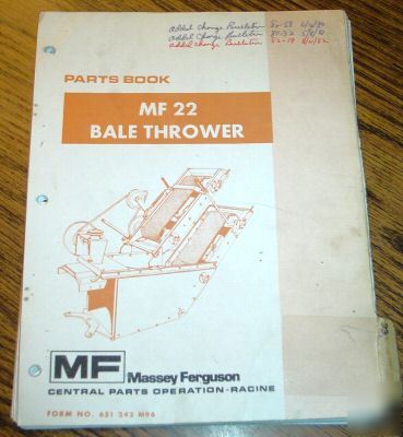 Massey ferguson mf 22 bale thrower parts catalog book