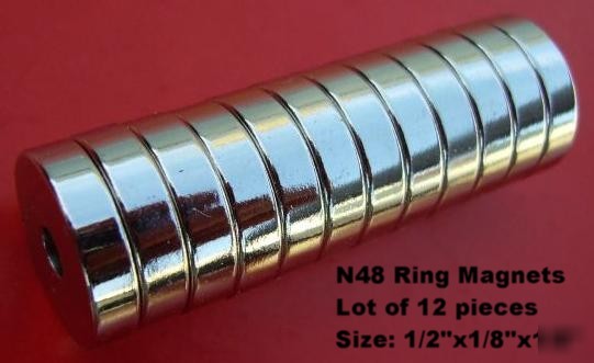 12 ndfeb neodymium magnet 1/2 x 1/8 x 1/8 inch ring N48