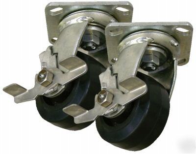 4 x 2 moldon rubber wheel - swivel caster w/ side brake