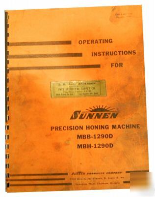 Sunnen mbb-1290D & mbh-1290D honing operations manual 
