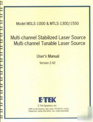 E-tek dynamics msls-1000 mtls-1300/1550 laser manual