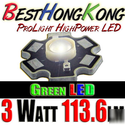 High power led set of 2 prolight 3W green 113.6LM