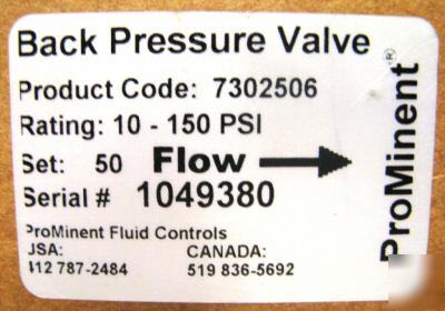 New metering pump pressure relief valve 1/2IN FPT150PSI