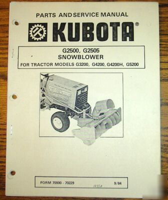 Kubota G3200 to G5200 tractor snowblower parts catalog