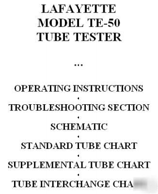 Setup data + manual lafayette te-50 tube tester checker