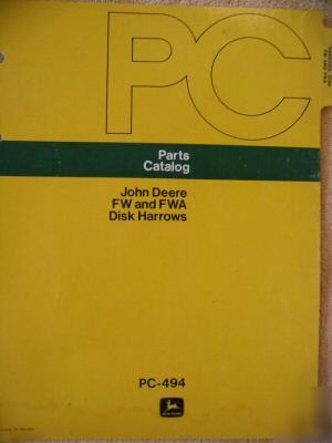 John deere fw fwa disk harrow parts catalog manual