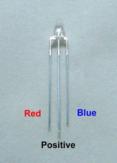 100X blue / red 3MM 3 lead led bulb free resistors
