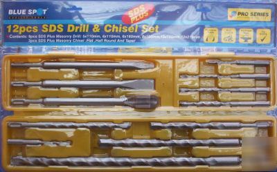 New 12 piece sds drill and chisel set in case - brand 