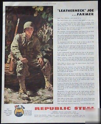 1944 republic steel leatherneck joe farmer soldier ad