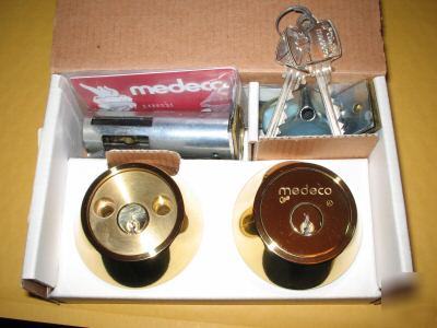 New medeco bright brass double cylinder deadbolt lock