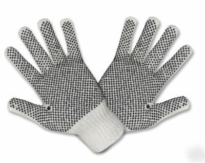 String knit/ pvc dots 2 sides work garden gloves lot/12