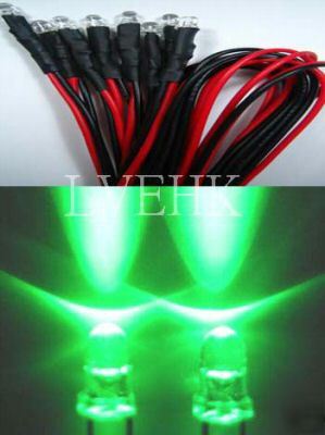 20P 12VDC prewired super bright green led 3MM 15,000MCD