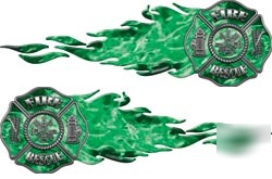 Flaming maltese cross decals 88S inf green reflective