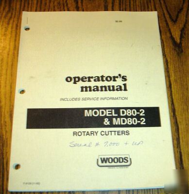 Woods D80-2 MD80-2 rotary mower operator's parts manual