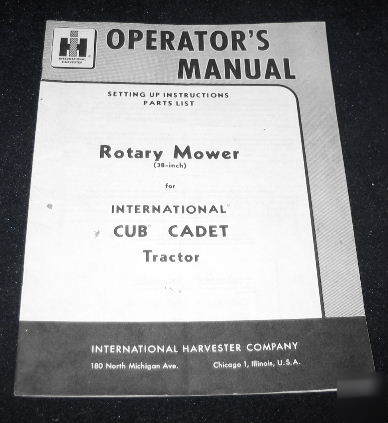 Ih intl harvester rotary mower 38 inch cub cadet