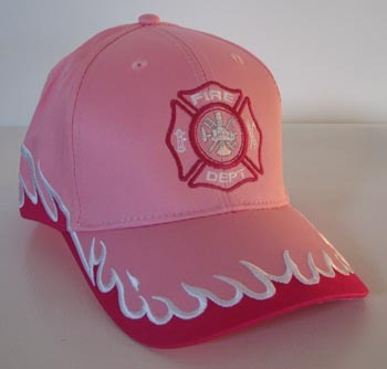 Lady firefighter hat cap embroidered pink flames H003