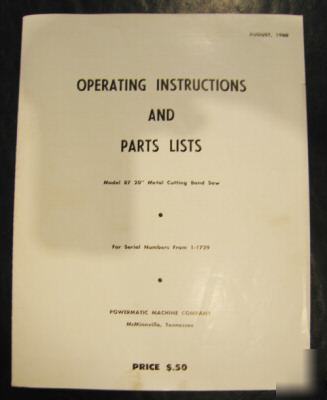 Powermatic model 87 instruction & parts manual