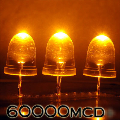 Yellow led set of 100 super bright 10MM 60000MCD+ f/r