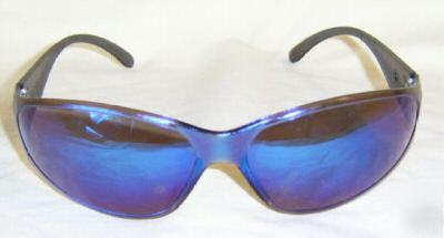 Safety sunglasses blue reflective lense wrap around Z87
