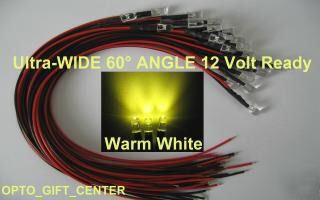 New 20PCS 12V wired 5MM warm white led wide viewing f/s