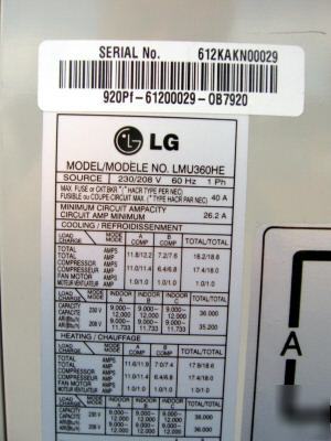 New lg heat pump LMU360HE ductless