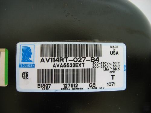 Tecumseh refrigeration compressor AVA5532EXT 32000BTUH