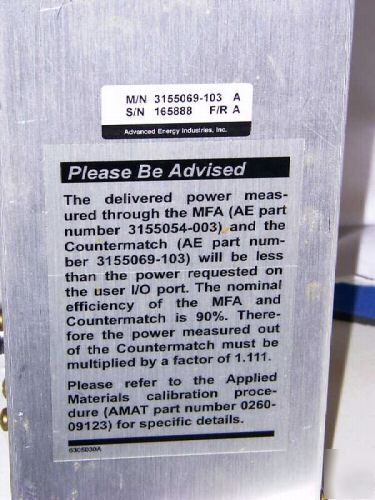 Advanced energy counter match rf cal 2K2V amat centura