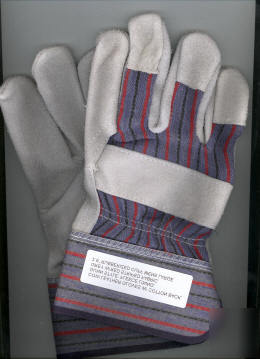 Cow leather work glove grey w/red strips 2.5