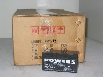 Case (10) 12 volt 1.3 ah sealed rechargeable batteries