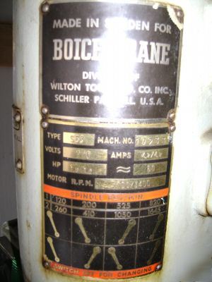 Boice crane /wilton div gear head drill press machine 