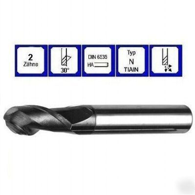 Ball nose end mill 6.00 x 3.00R mm 2 flute tiain vhm