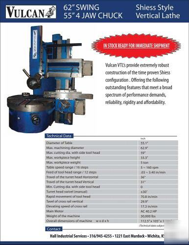 Vulcan vertical turret lathe 62