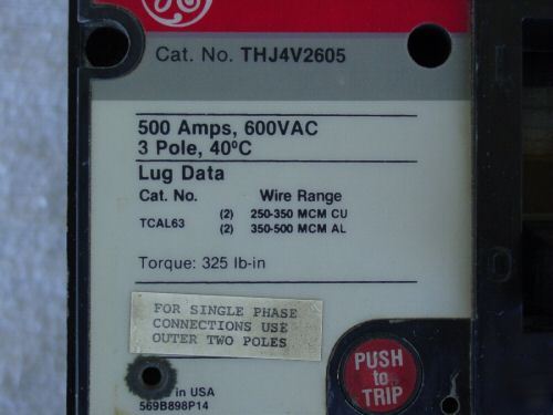 General electric industrial circuit breaker 500 amp 