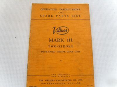 Villiers marl 1H 225CC motorcycle genuine manual