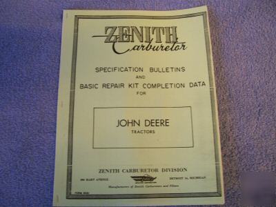 John deere / zenith carb service & repair data manual