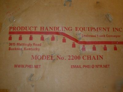 Product handling equip. enclosed track conveyor chain