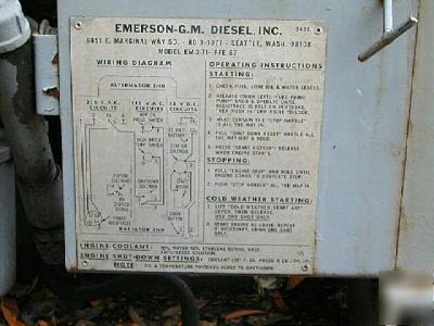 Generator diesel gm emerson delco detroit 12.5 kw 120 v